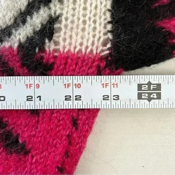 Handmade Knit Wool Sweater Fair Isle Cropped Cowl Neck Black White Pink Small - Picture 11 of 15